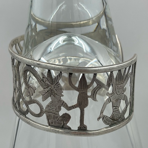 Vintage El Salvador 900 Sterling Silver Cuff Bracelet Cutout Dancer Motif - Picture 3 of 8